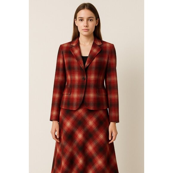 PENDLETON 2 piece suit skirt jacket 49er plaid wool tweed midi traditional 10 12 - Picture 1 of 13